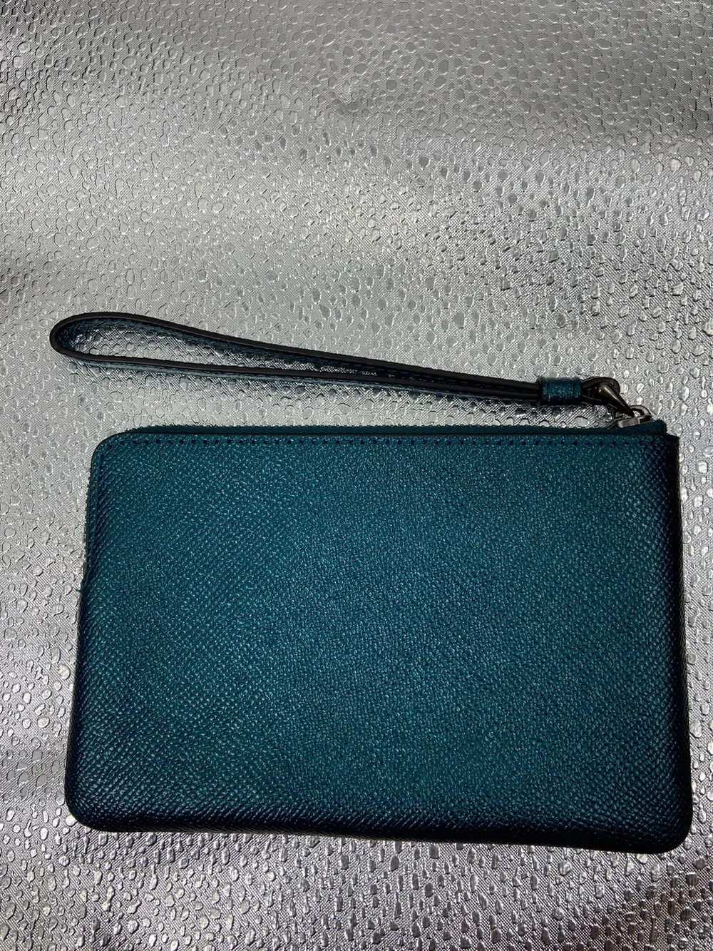 Coach Corner Zip Wristlet Teal Blue